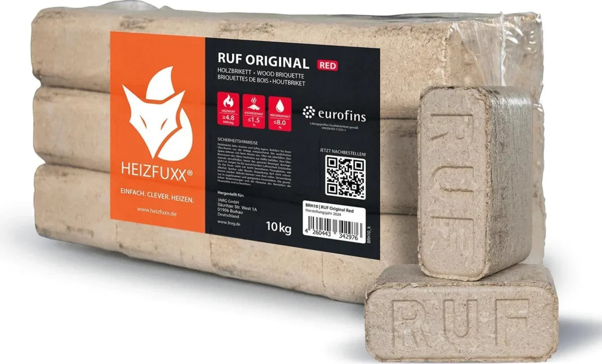 Heizfuxx RUF Original Red Holzbriketts – 300 kg Palette (30 x 10 kg)