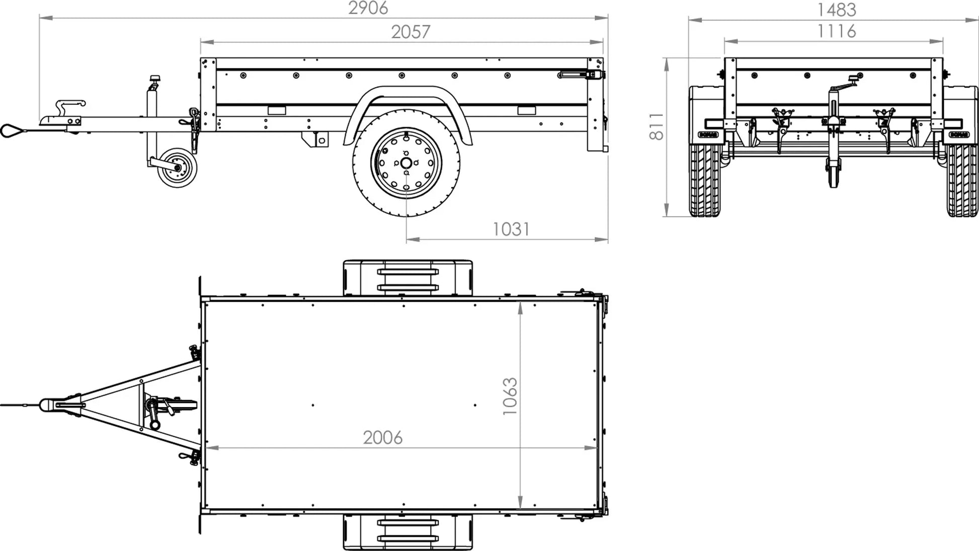 Anhänger Garden Trailer 200 KIPP 200x106 cm 750 kg - Mit Hochspriegel, blauer Hochplane und Stützrad