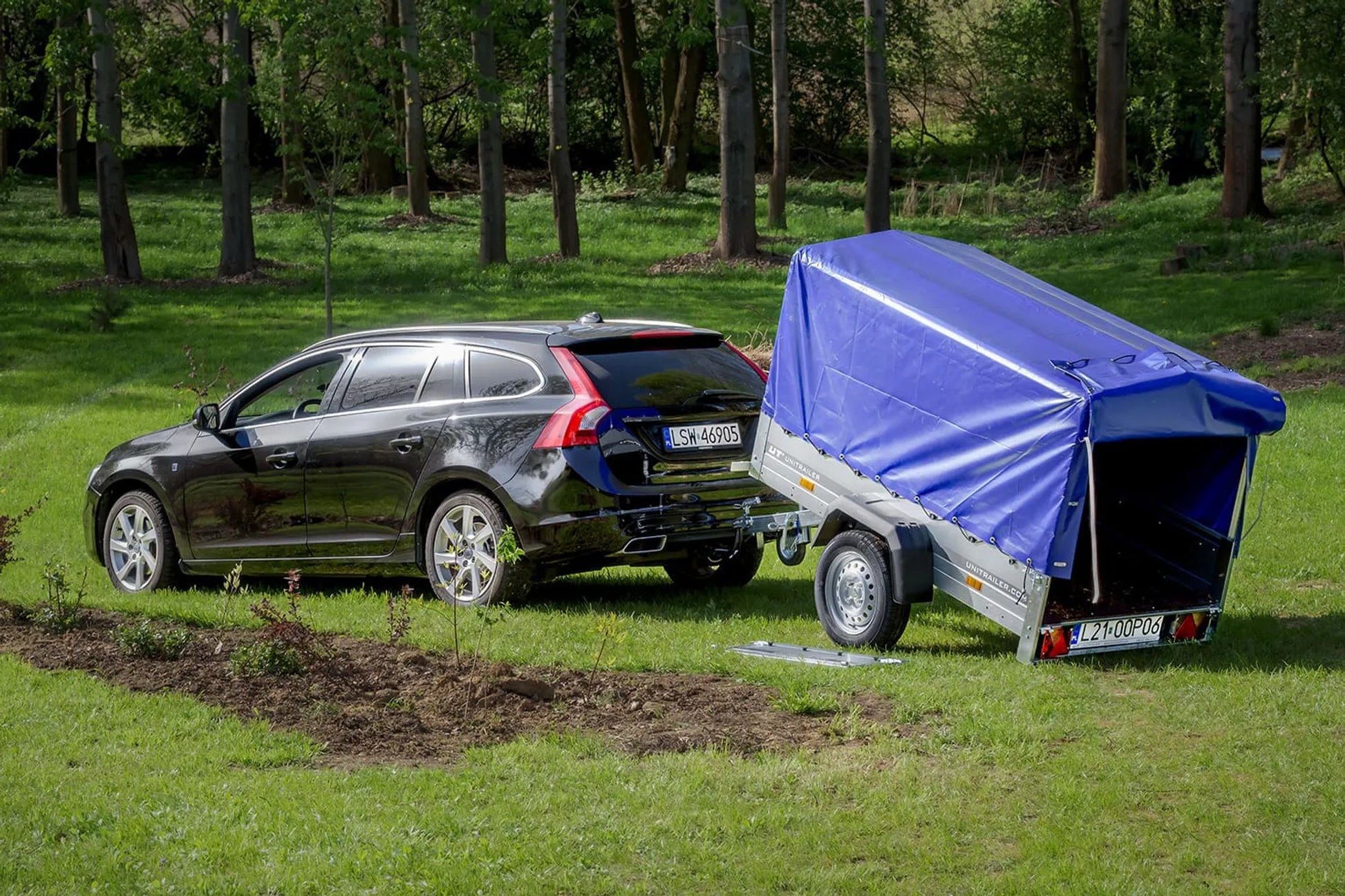 Anhänger Garden Trailer 200 KIPP 200x106 cm 750 kg - Mit Hochspriegel, blauer Hochplane und Stützrad