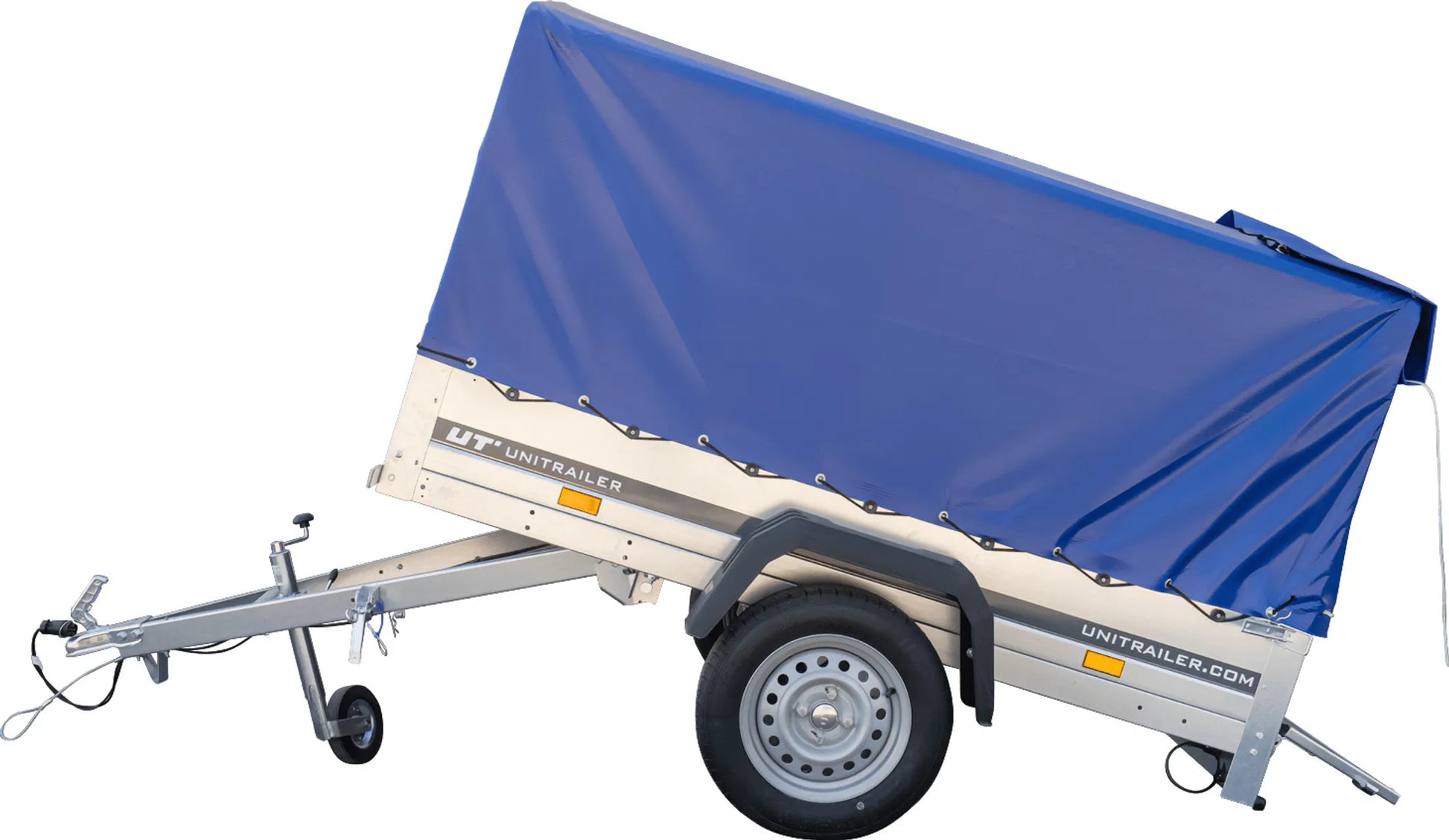 Anhänger Garden Trailer 200 KIPP 200x106 cm 750 kg - Mit Hochspriegel, blauer Hochplane und Stützrad
