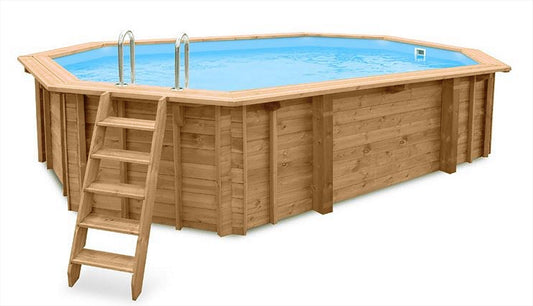 Holzpool Java 640x400x136cm Achteck Oval Super Set inkl. Poolroboter