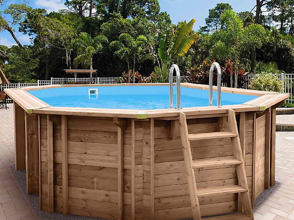 Holzpool Java 640x400x136cm Achteck Oval Super Set inkl. Poolroboter