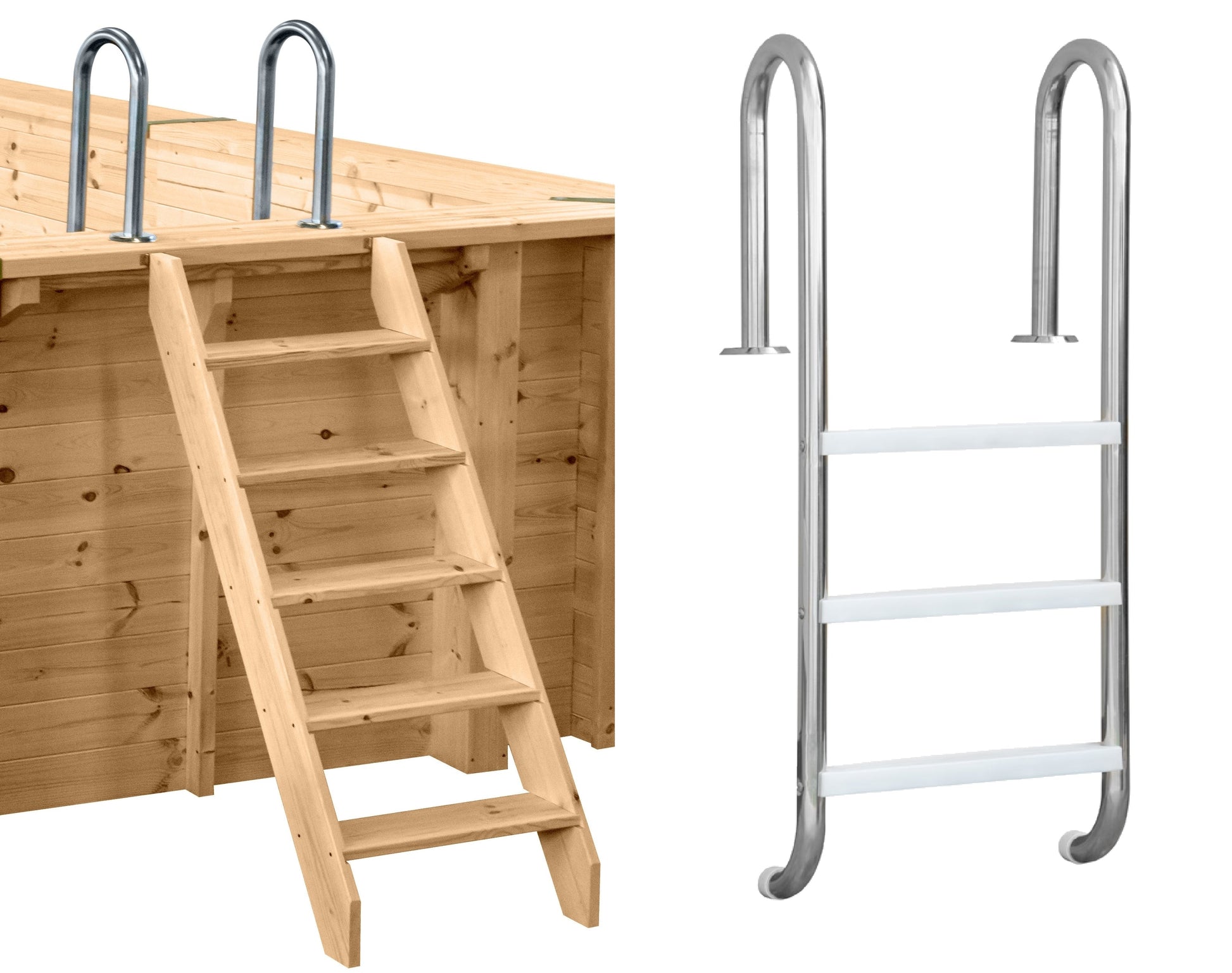 Holzpool Java 640x400x136cm Achteck Oval Super Set inkl. Poolroboter