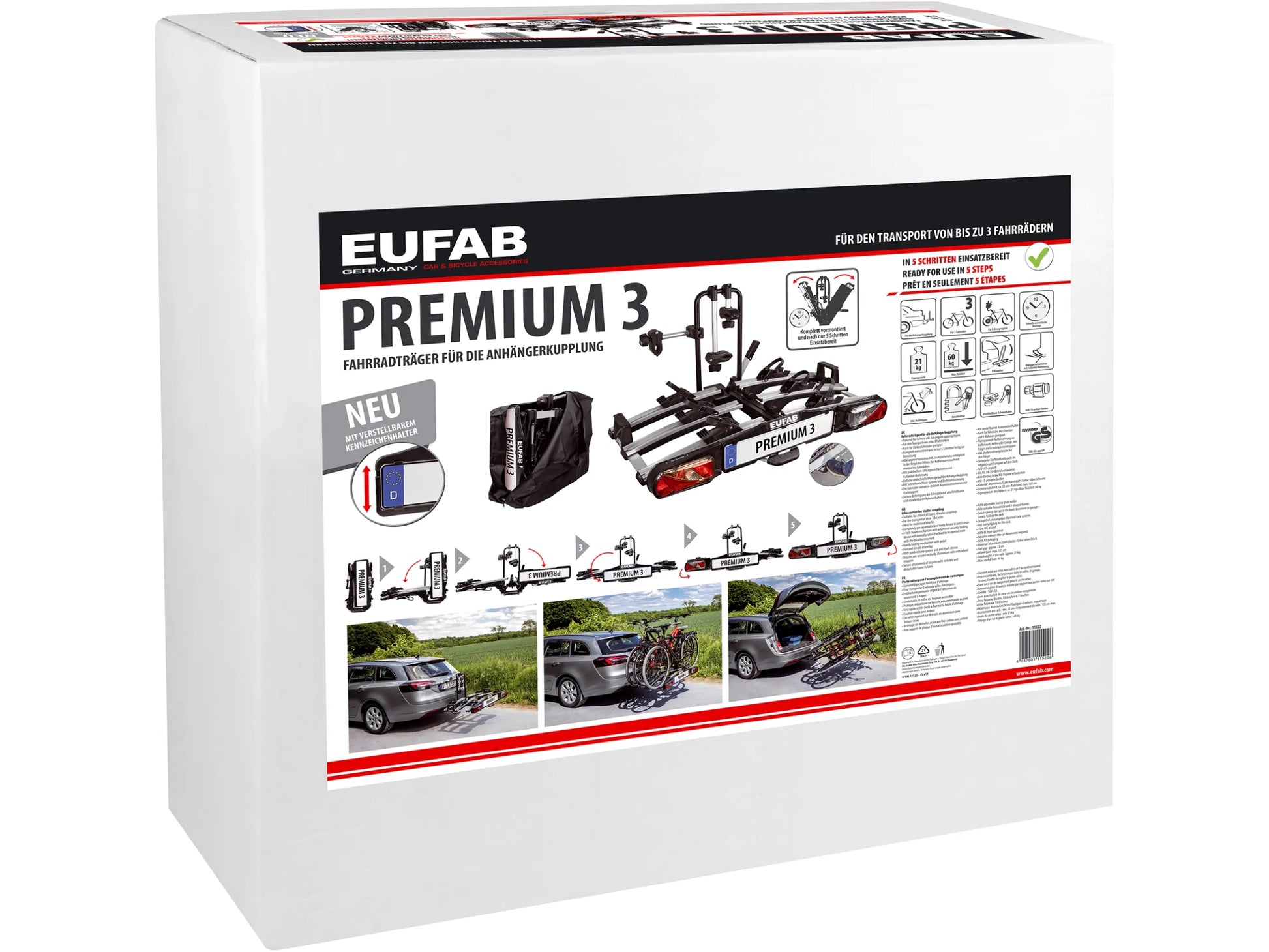 Eufab Fahrrad-Kupplungsträger Premium 3 mit Abklappfunktion