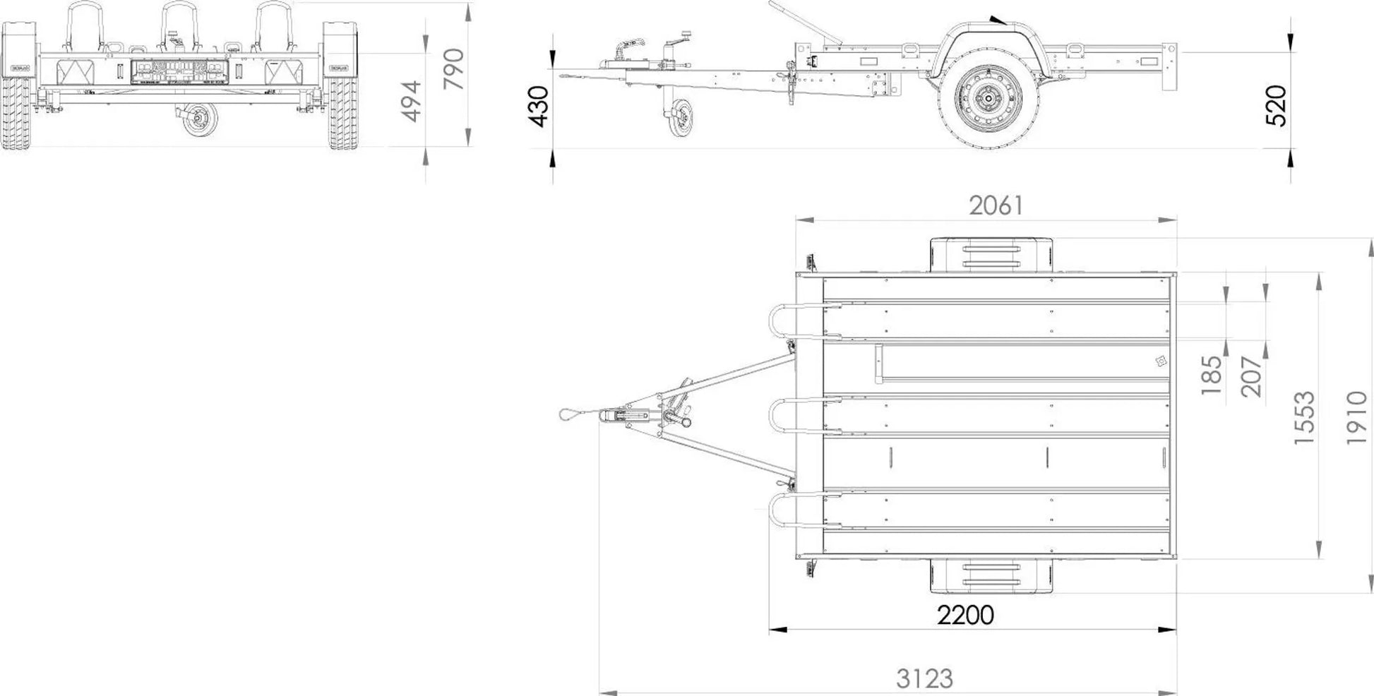 Motorradanhänger 220x155 UNITRAILER MOTO 3 Feder