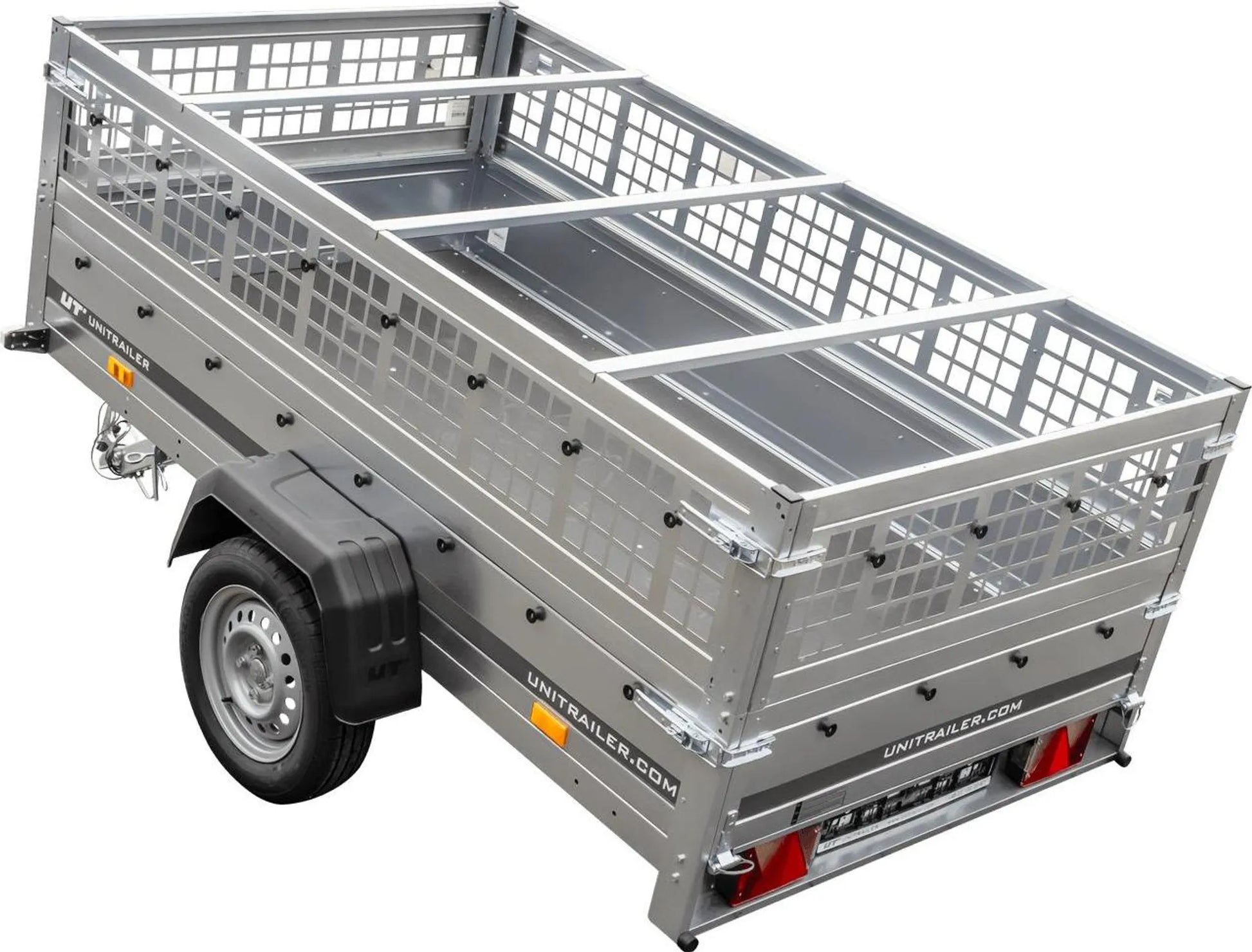 Pkw Transport Anhänger 230x125 Garden Trailer 230 KIPP mit Laubgitteraufsatz, blauer Flachplane, Planenträgern und Stützrad